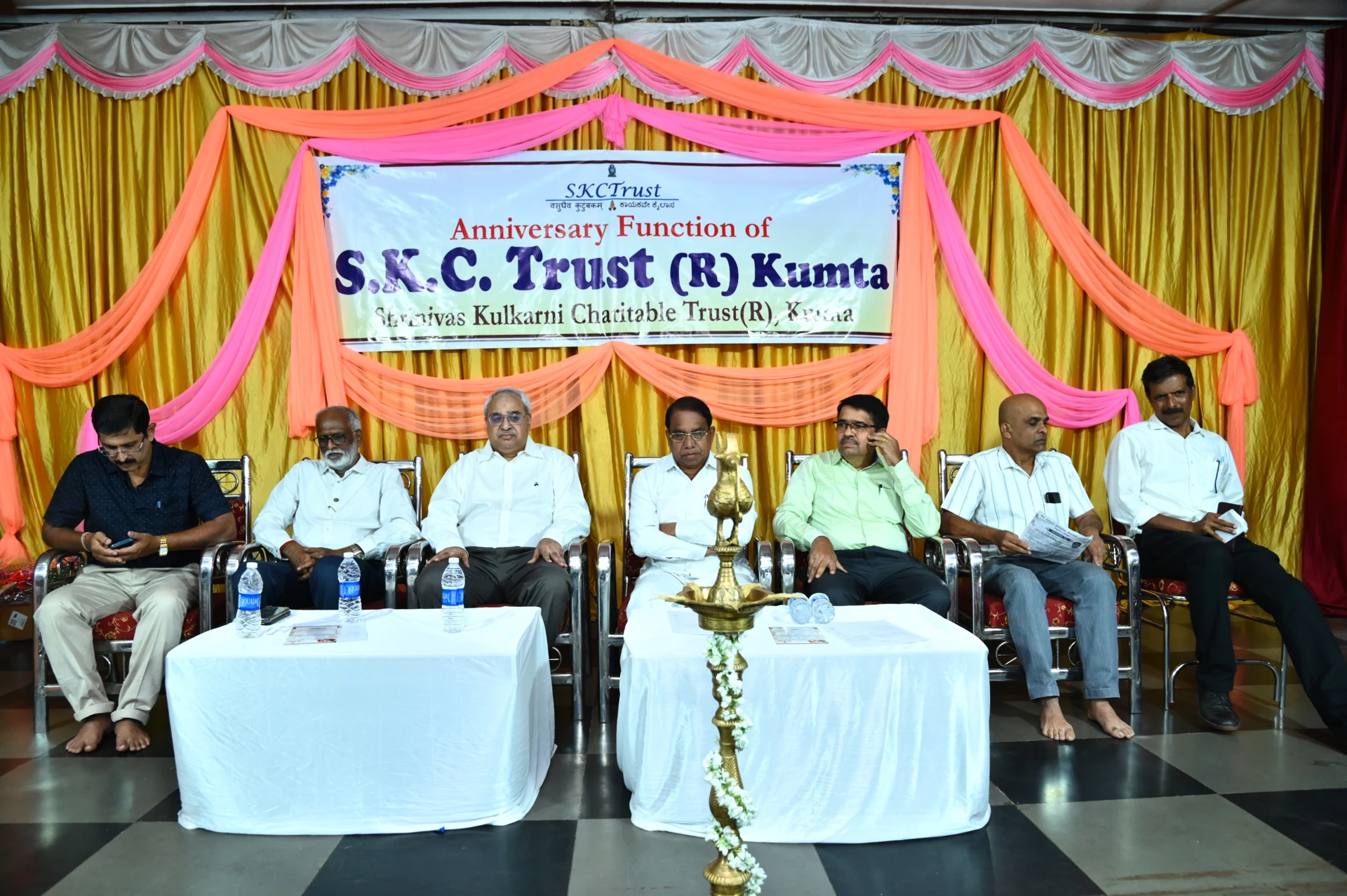 Shri Subhash Shirodkar, a Minister of Goa with Dr. Girish Kuchinad, Chief Guest, and the Trustees at the 4th anniversary function of the Trust